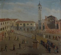 Quadro raffigurante il crollo della facciata chiesa parrocchiale San Giovanni Battista Orbassano