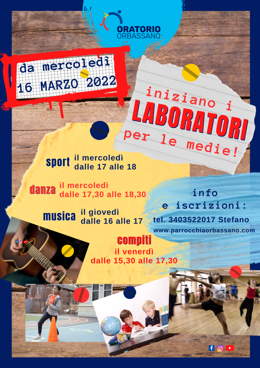 laboratori per i ragazzi delle medie Oratorio Orbassano Parrocchia San Giovanni Battista a Orbassano