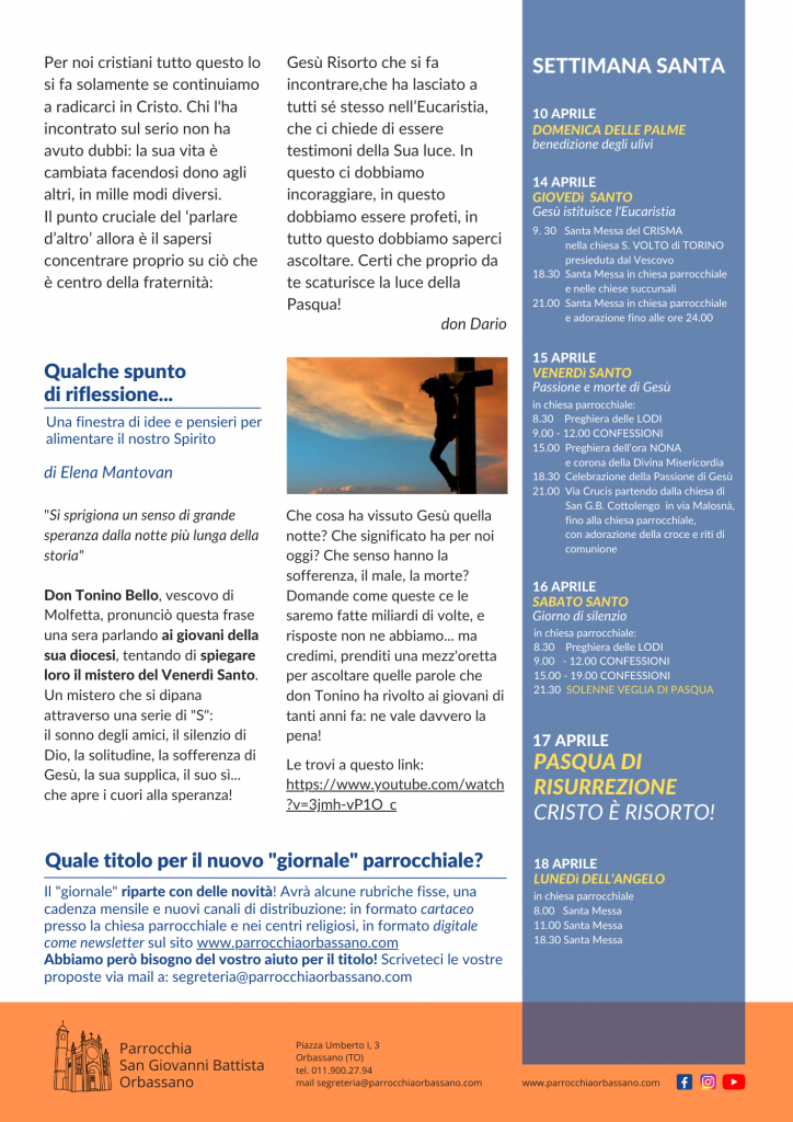 Newsletter n. 0 pag. 2 - Parrocchia San Giovanni Battista - Orbassano TO