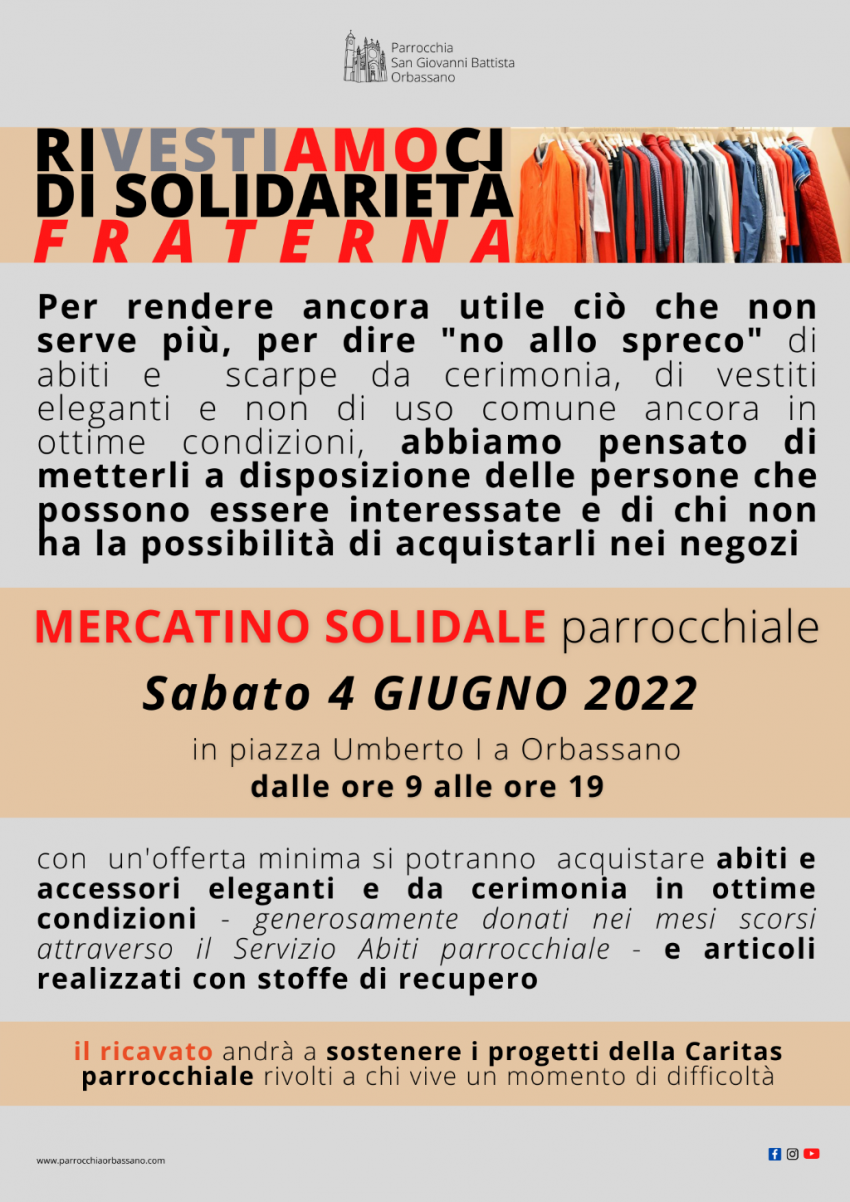 Mercatino Solidale Parrocchia di Orbassano sabato 4 giugno 2022