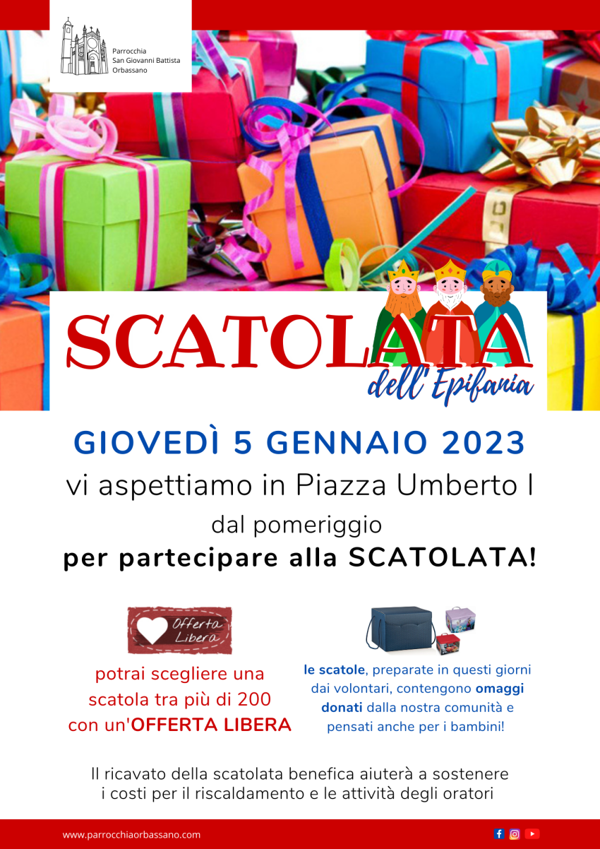 Scatolata Epifania giovedì 5 gennaio 2023 Parrocchia San Giovanni Battista Orbassano