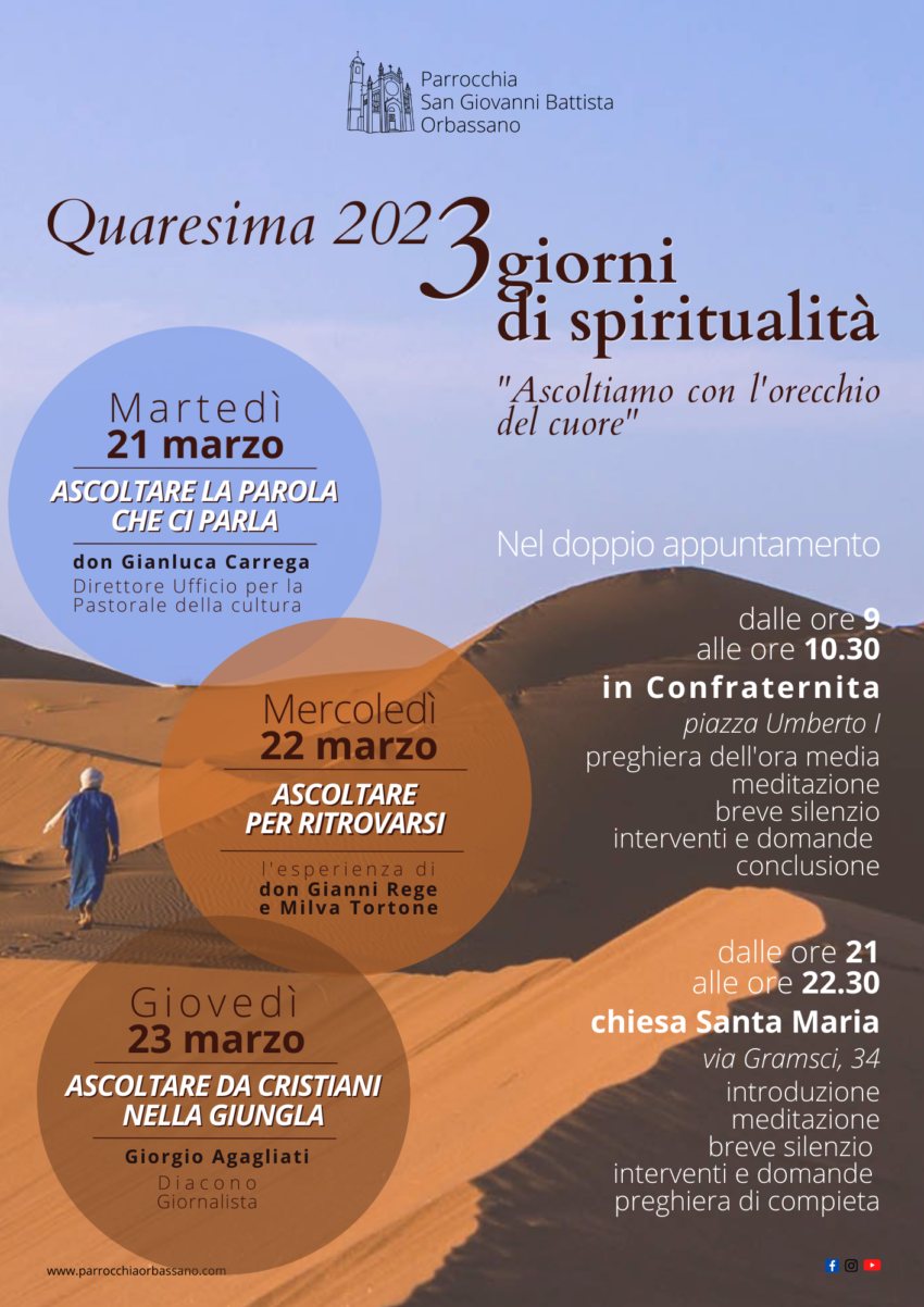 3 giorni di spiritualità - Quaresima 2023 - 21 23 23 marzo 2023 Parrocchia San Giovanni Battista Orbassano