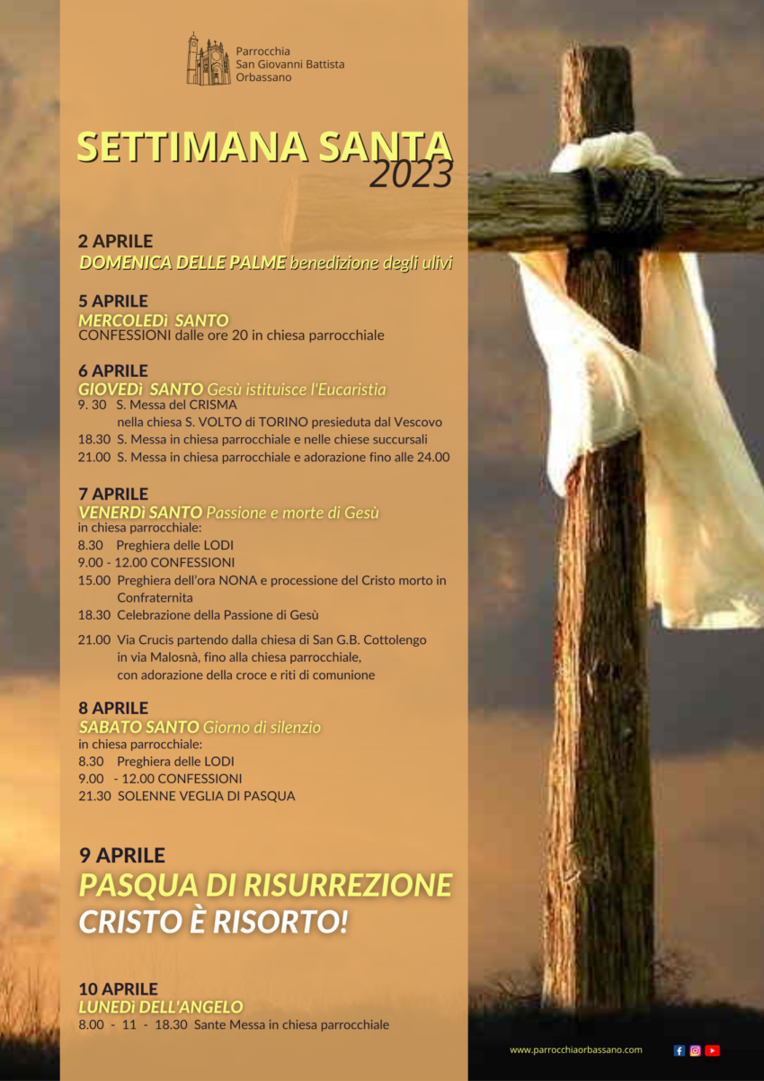 Calendario Settimana Santa 2023 - Parrocchia San Giovanni Battista Orbassano