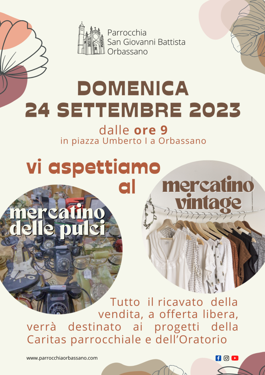 Mercatino 24 settembre 2023 Parrocchia San Giovanni Battista Orbassano