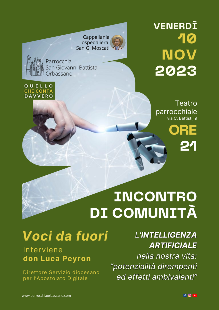 Incontro di Comunità Voci da Fuori 10 novembre 2023 Intelligenza Artificiale - Luca Peyron - Parrocchia San Giovanni Battista Orbassano