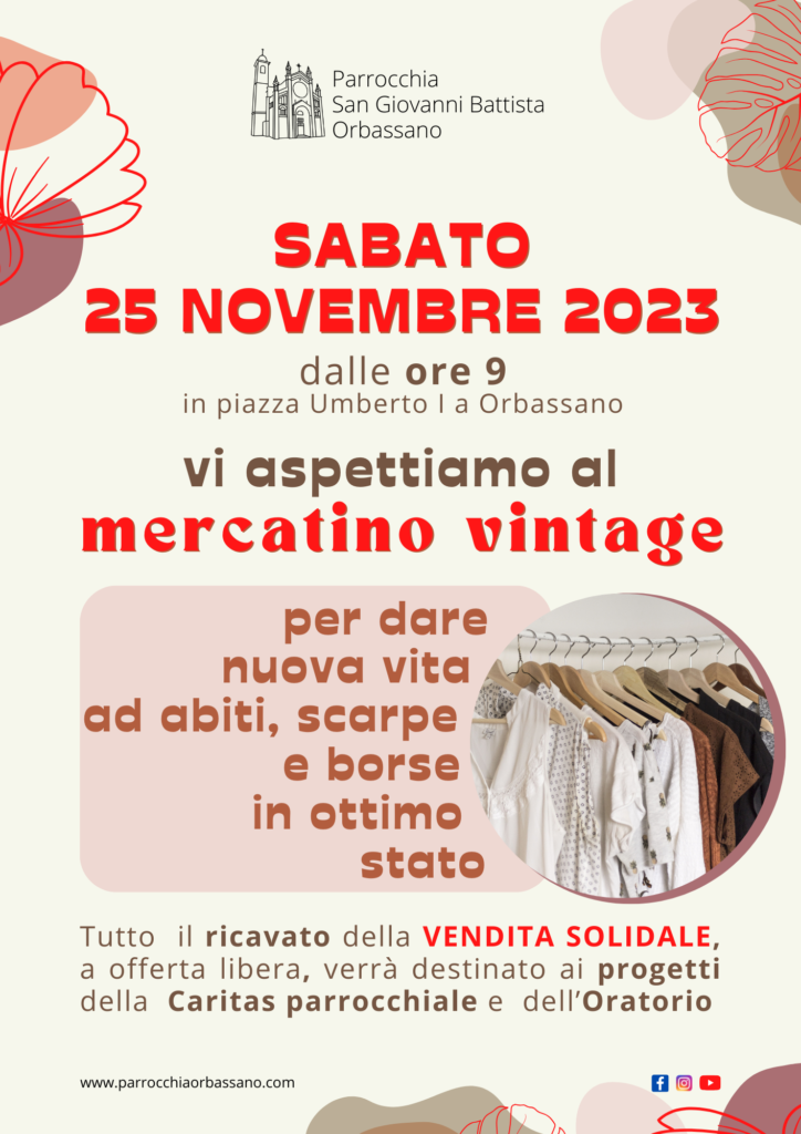 Mercatino abiti usati 25 novembre 2023 Parrocchia San Giovanni Battista Orbassano