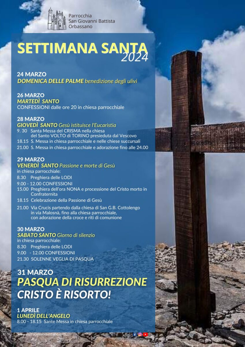 Settimana Santa 2024 Parrocchia San Giovanni Battista Orbassano